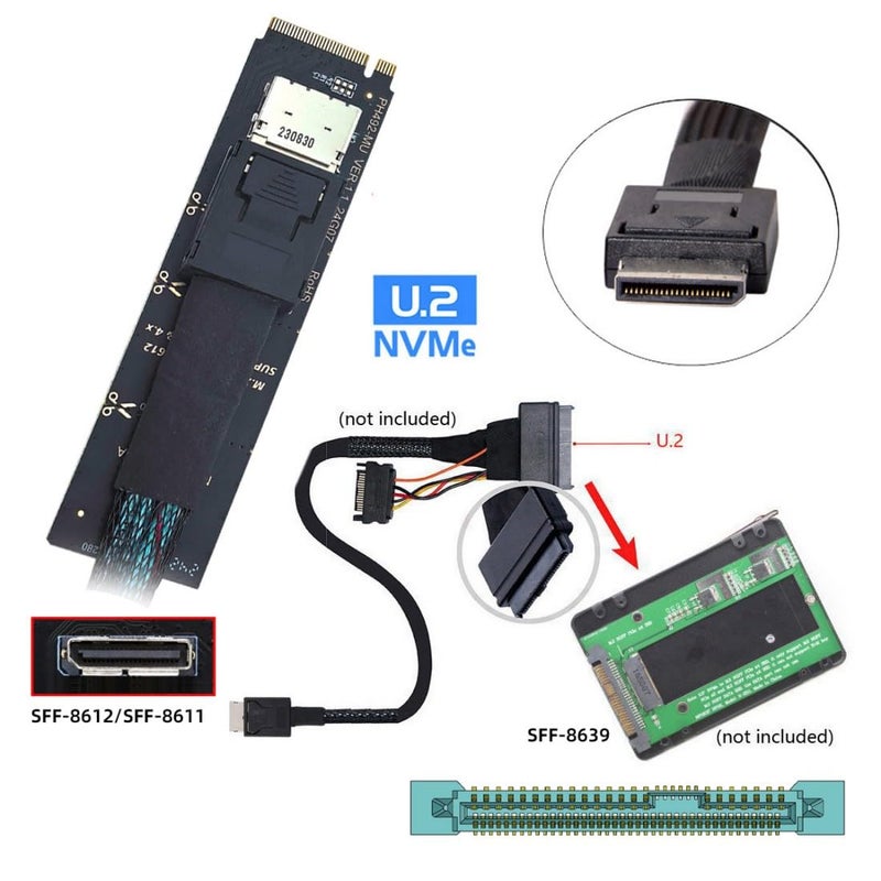 Chenyang Oculink SFF-8612 to PCI-E 4.0 NVME M.2 M-Key Host Adapter Support 2230/2242/2260/2280 for U.2 SSD & eGPU - Image 4